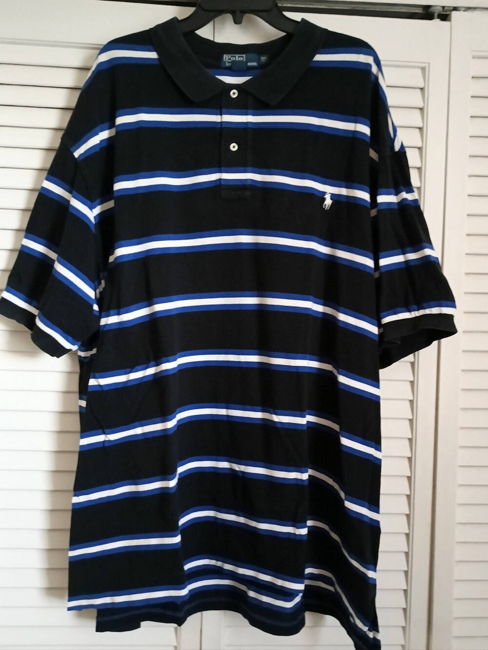 Men's Polo By Ralph Lauren Navy Royal Blue & White Stripe Pique Polo (3XB)